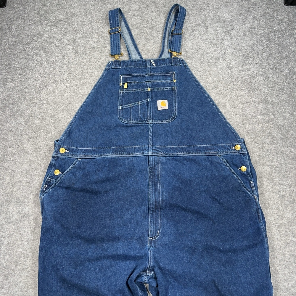 Carhartt Overalls Mens 50x36 Loose Fit Denim Workwear Pants Mechanic Chore FLAW